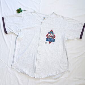 Vtg 90's Atlanta Braves Knit Baseball T-Shirt - XL